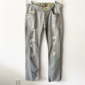 Rich & Skinny Gray Yellow Distressed Jeans Sz 27